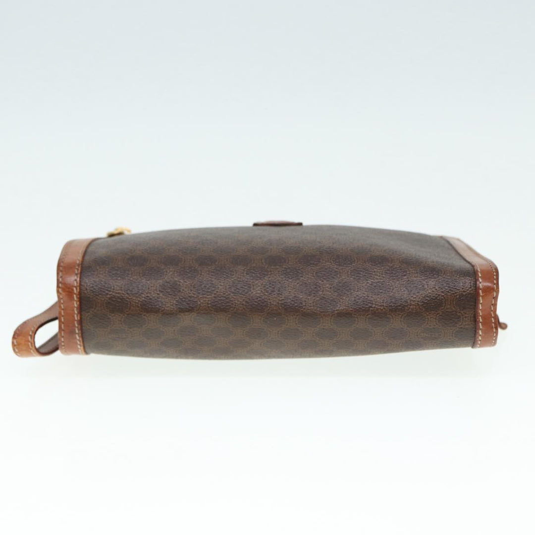 Celine Macadam Canvas Clutch Bag PVC Leather Brown Auth bs17199