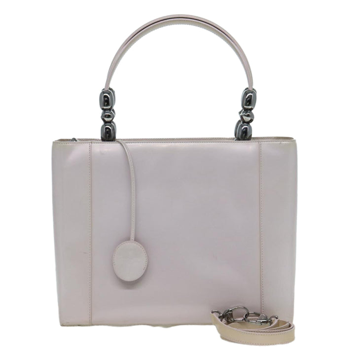 CHRISTIAN Top quality Dior Maris Pearl Hand Bag Enamel 2way Silver Auth bs17264