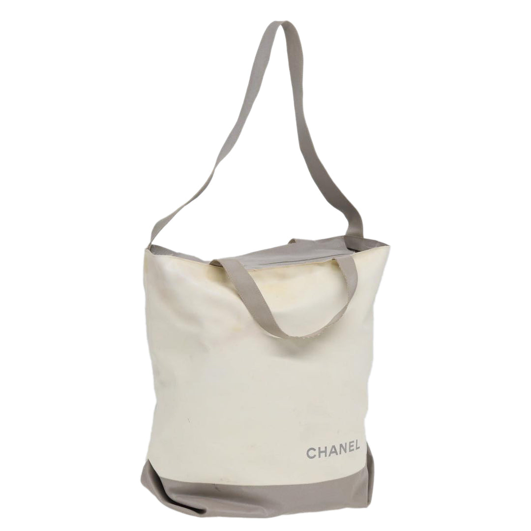 Chanel Tote Bag Nylon 2way White Silver CC Auth bs17286
