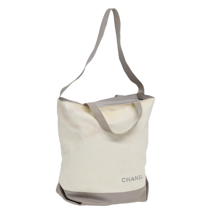 Chanel Tote Bag Nylon 2way White Silver CC Auth bs17286