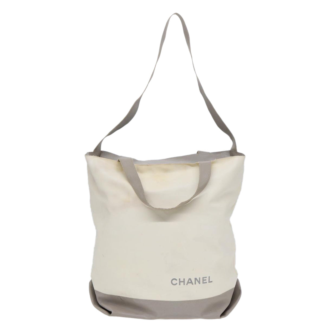 Chanel Tote Bag Nylon 2way White Silver CC Auth bs17286
