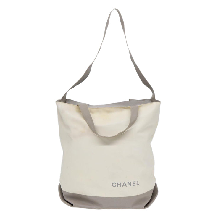 Chanel Tote Bag Nylon 2way White Silver CC Auth bs17286