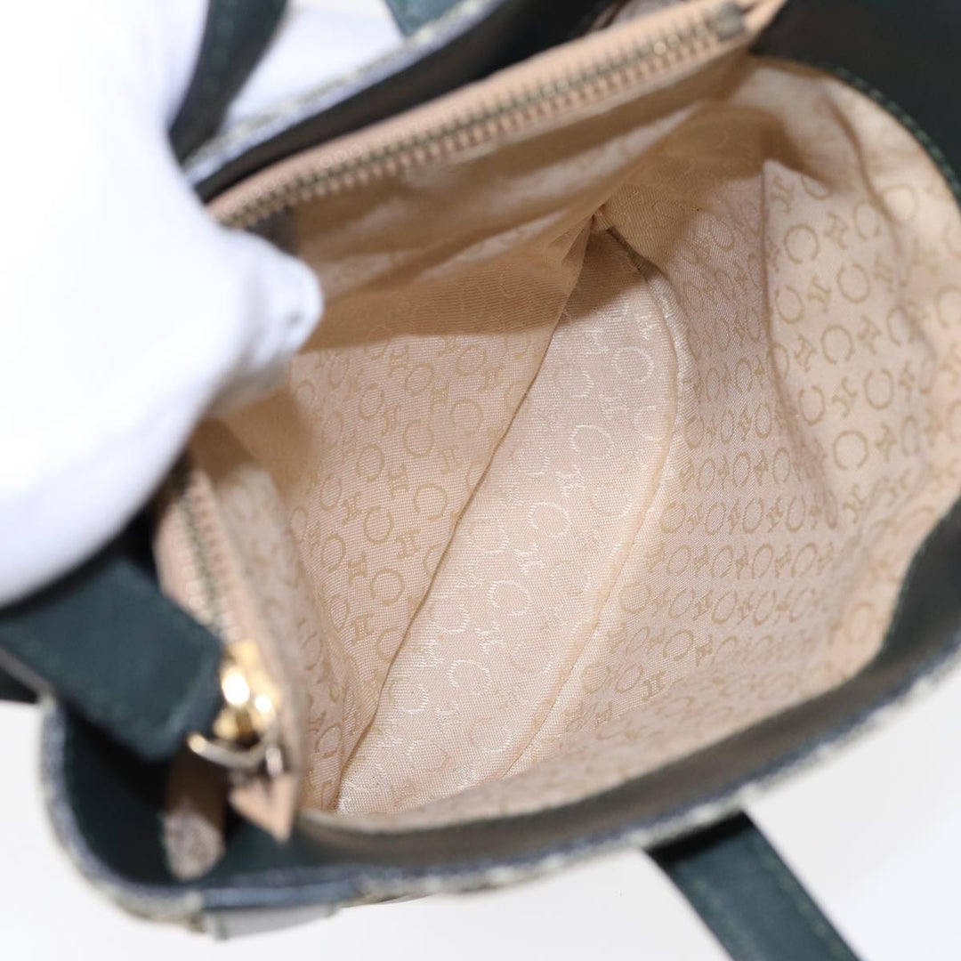 Celine C Macadam Canvas Hand Bag Green Gold Auth bs17293