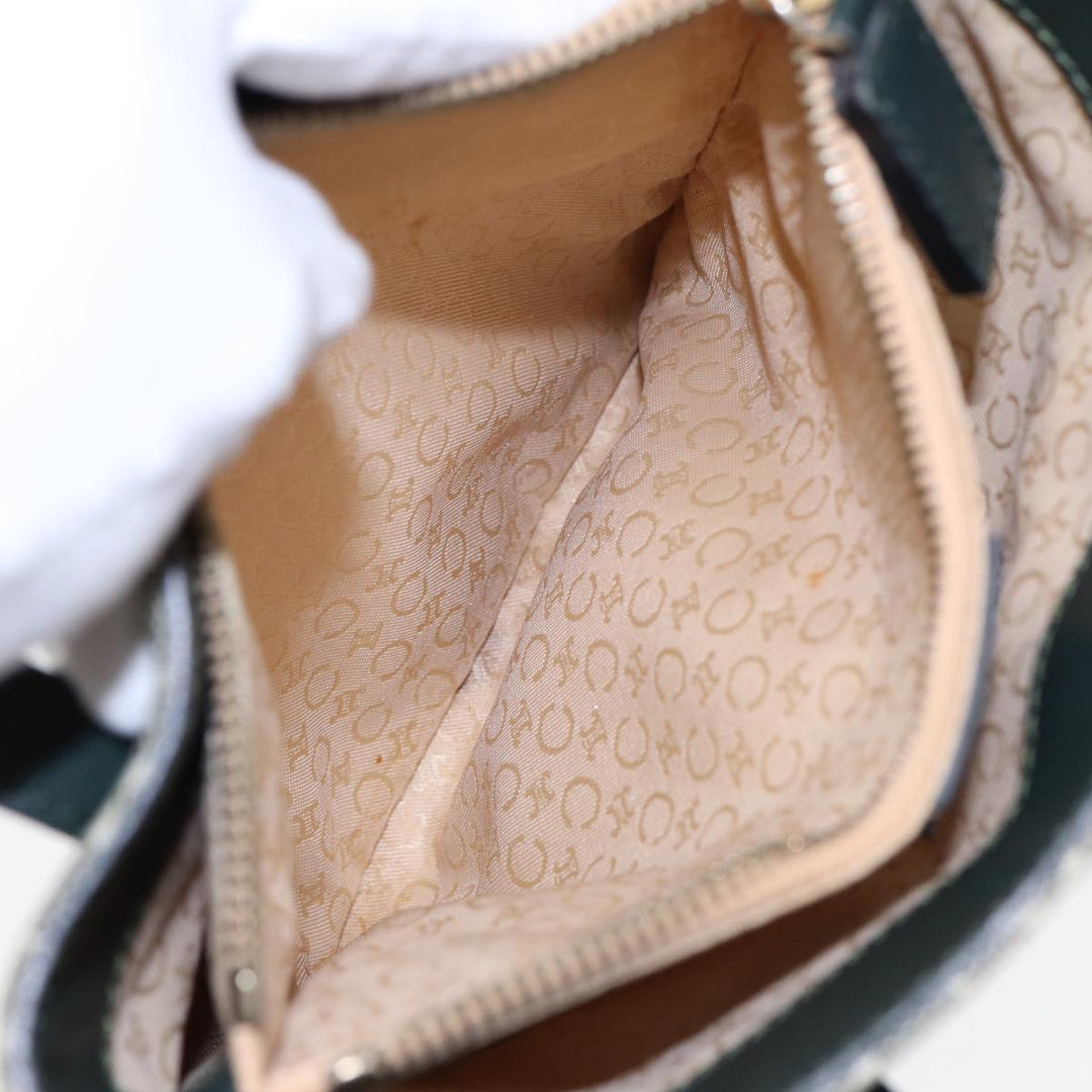 Celine C Macadam Canvas Hand Bag Green Gold Auth bs17293