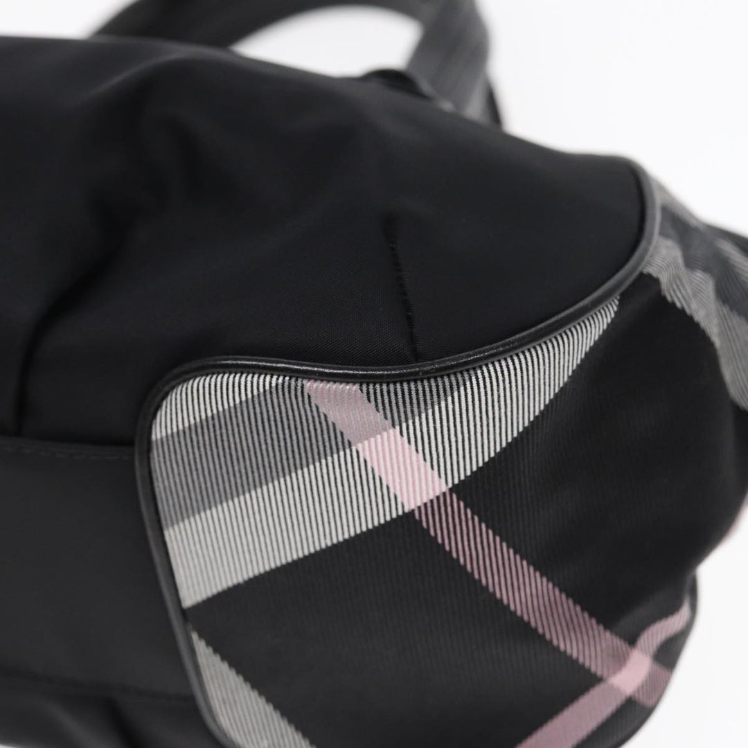 Burberry Nova Check Blue Label Hand Bag Nylon Silver Black Auth bs17294