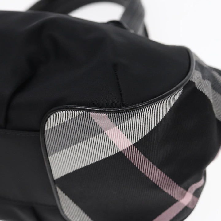 Burberry Nova Check Blue Label Hand Bag Nylon Silver Black Auth bs17294