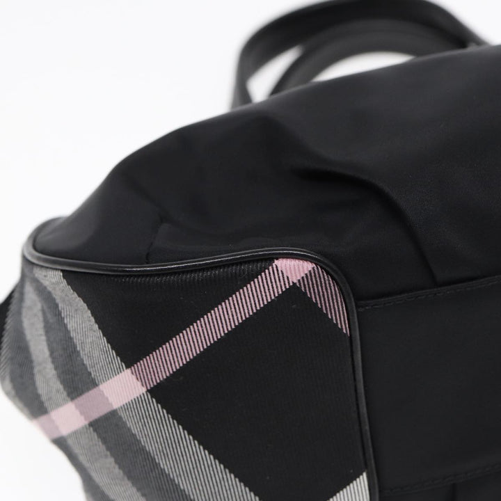 Burberry Nova Check Blue Label Hand Bag Nylon Silver Black Auth bs17294