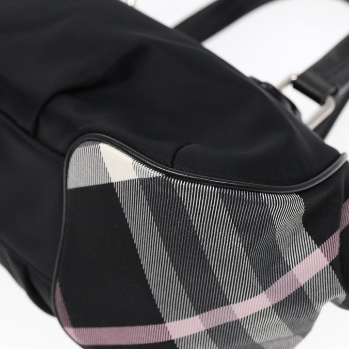 Burberry Nova Check Blue Label Hand Bag Nylon Silver Black Auth bs17294