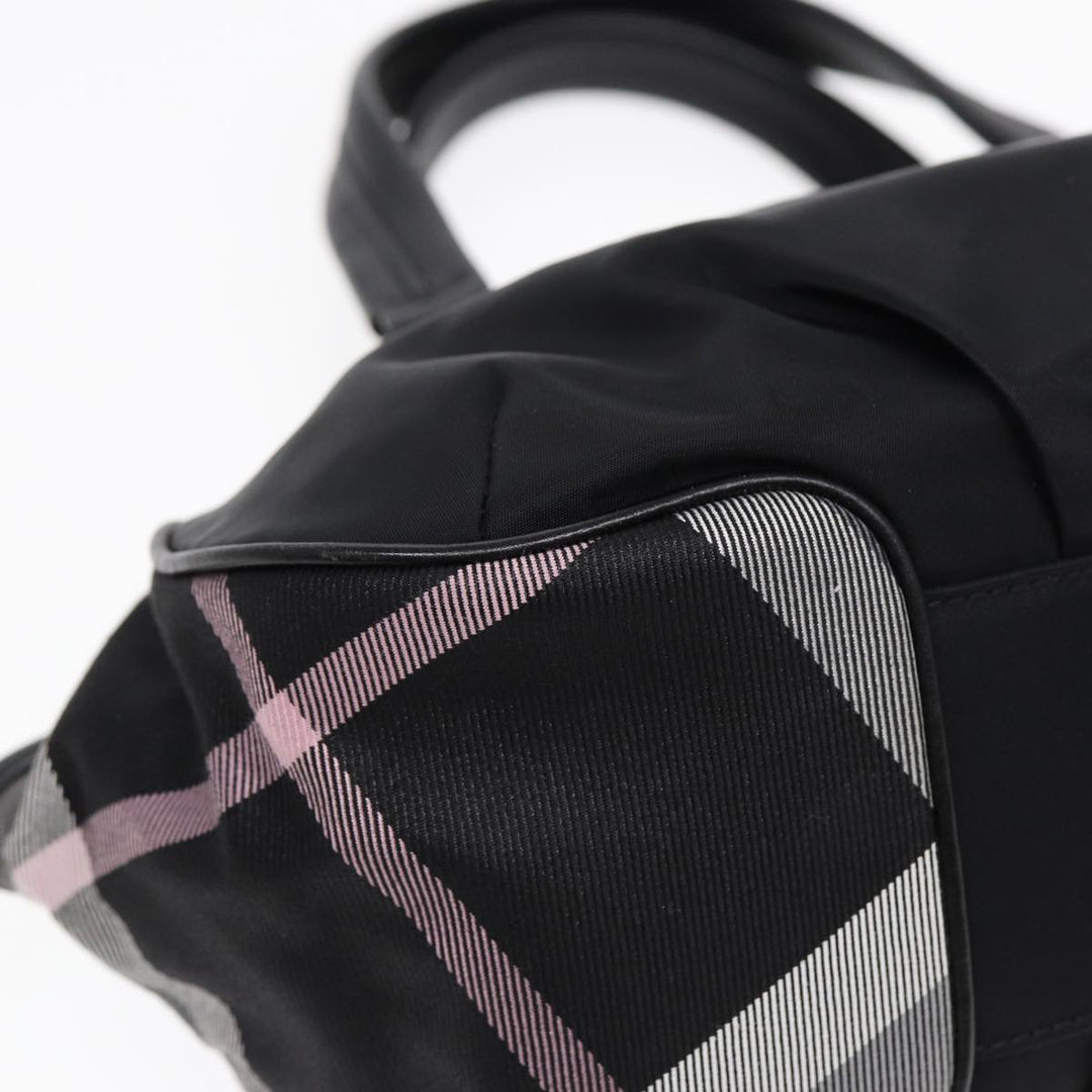 Burberry Nova Check Blue Label Hand Bag Nylon Silver Black Auth bs17294