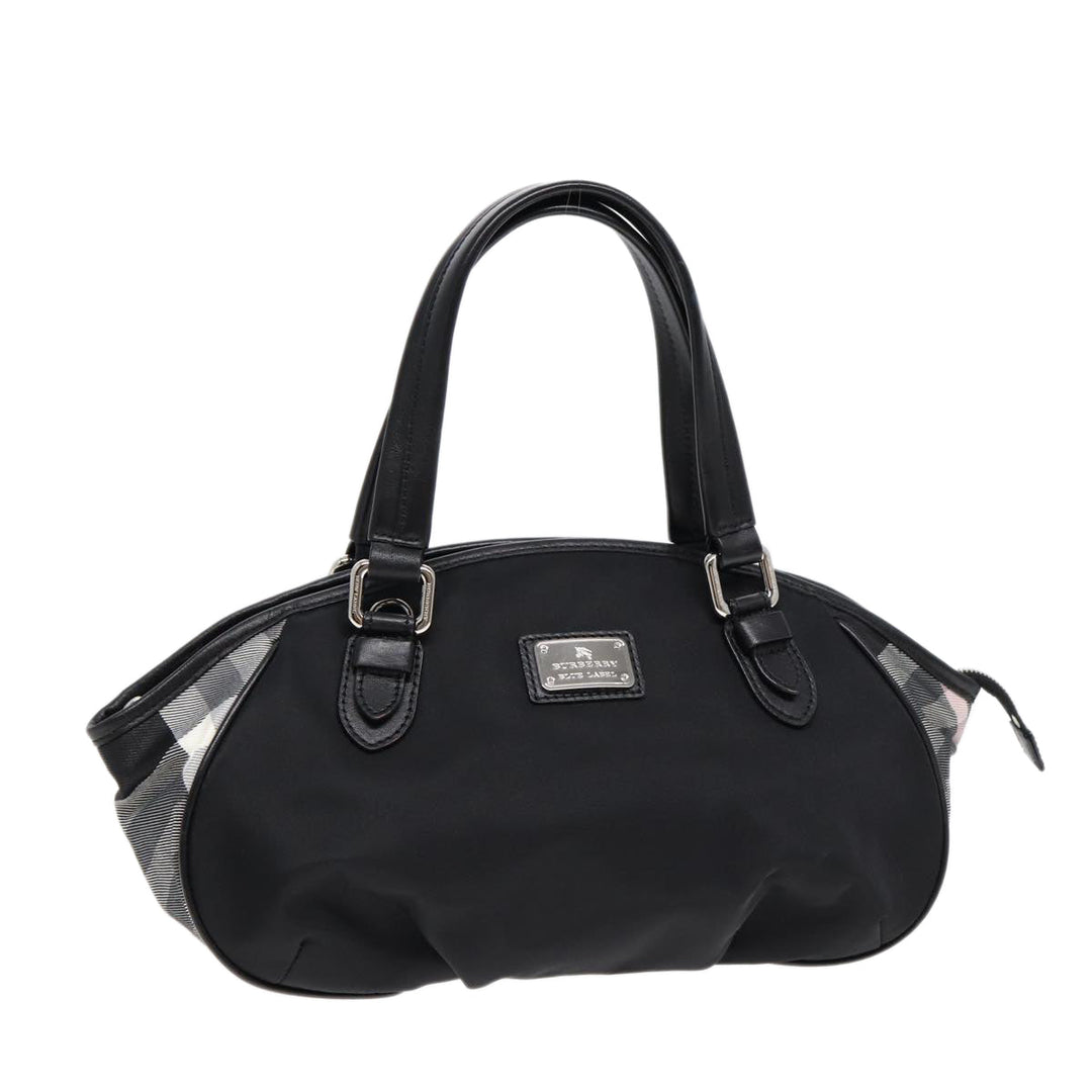 Burberry Nova Check Blue Label Hand Bag Nylon Silver Black Auth bs17294