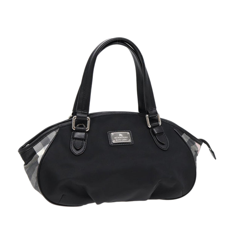 Burberry Nova Check Blue Label Hand Bag Nylon Silver Black Auth bs17294