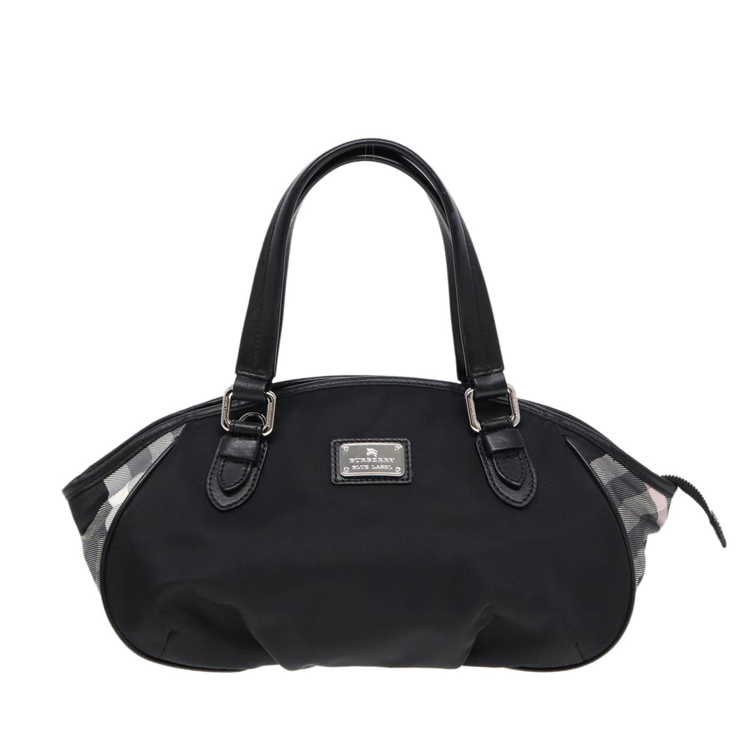 Burberry Nova Check Blue Label Hand Bag Nylon Silver Black Auth bs17294