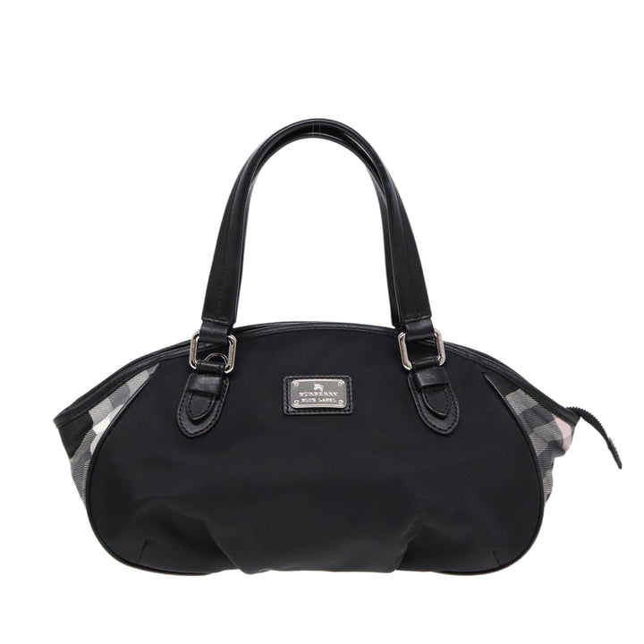 Burberry Nova Check Blue Label Hand Bag Nylon Silver Black Auth bs17294