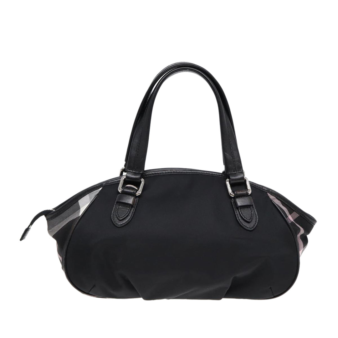 Burberry Nova Check Blue Label Hand Bag Nylon Silver Black Auth bs17294