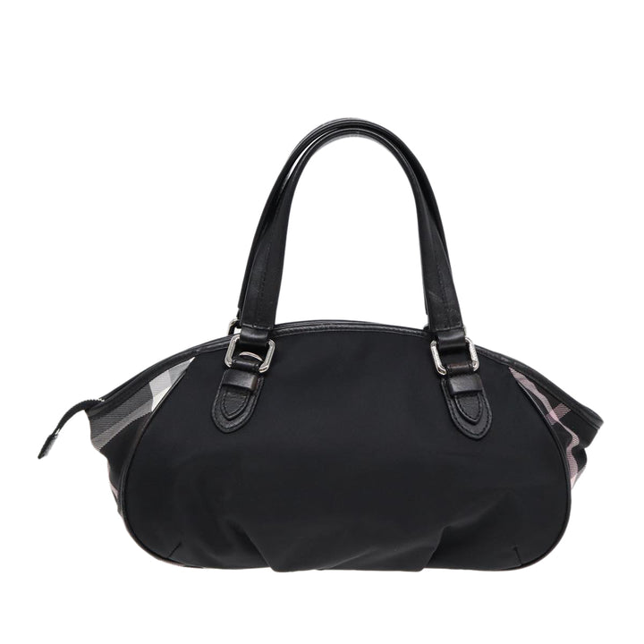 Burberry Nova Check Blue Label Hand Bag Nylon Silver Black Auth bs17294