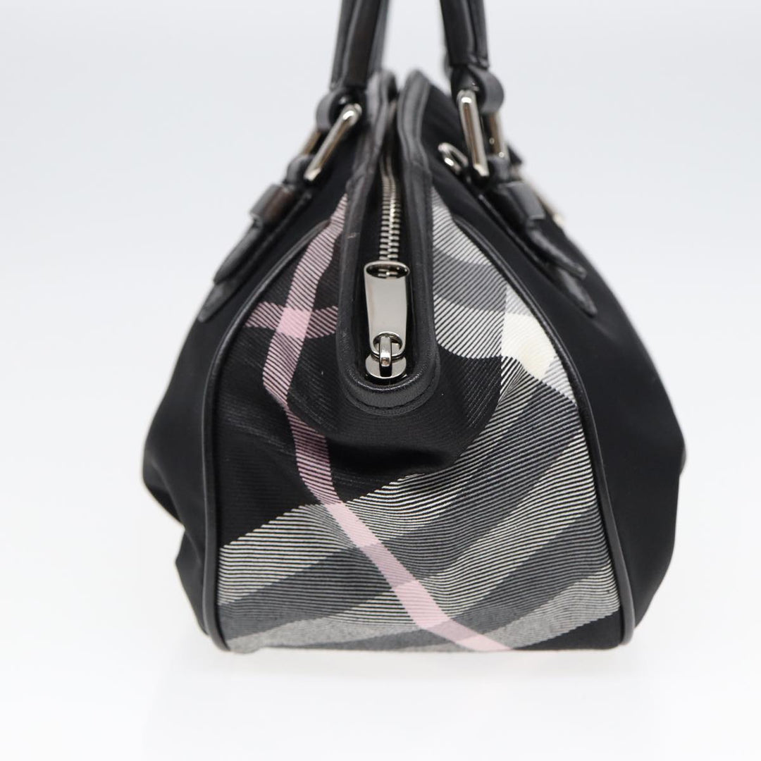 Burberry Nova Check Blue Label Hand Bag Nylon Silver Black Auth bs17294