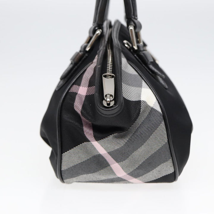 Burberry Nova Check Blue Label Hand Bag Nylon Silver Black Auth bs17294