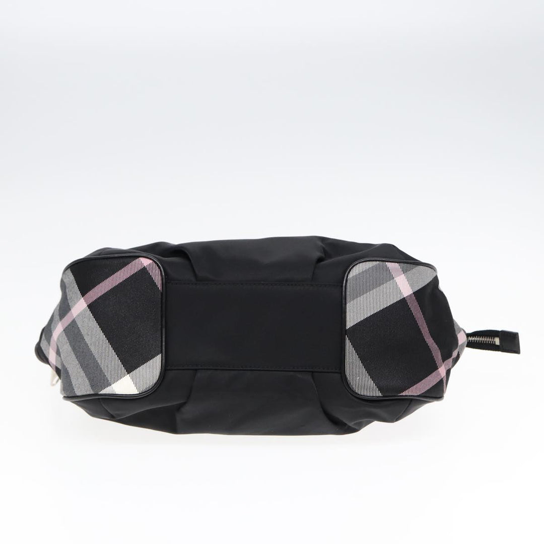 Burberry Nova Check Blue Label Hand Bag Nylon Silver Black Auth bs17294