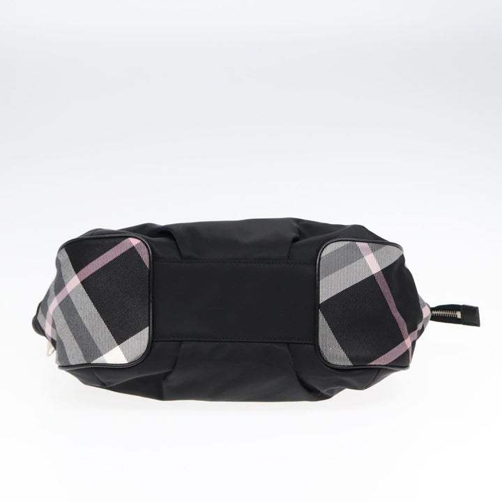 Burberry Nova Check Blue Label Hand Bag Nylon Silver Black Auth bs17294