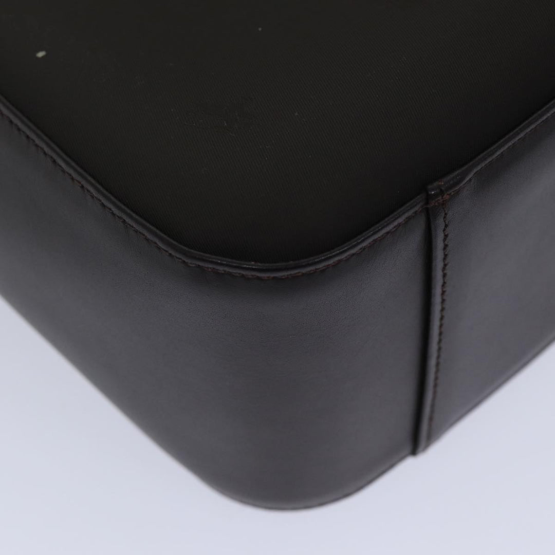 Burberry Hand Bag Nylon Leather Brown Silver Auth bs17295