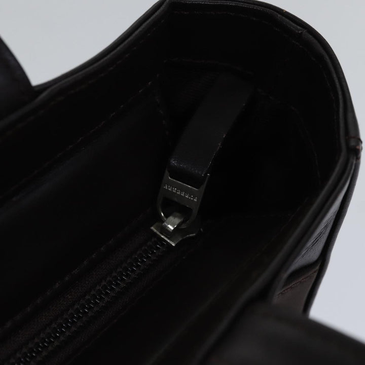 Burberry Hand Bag Nylon Leather Brown Silver Auth bs17295