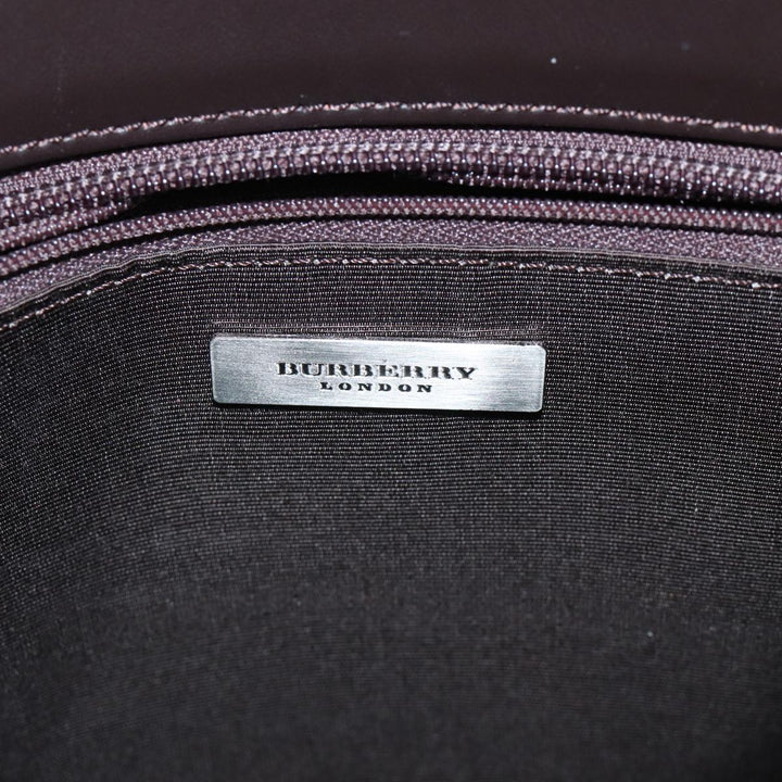 Burberry Hand Bag Nylon Leather Brown Silver Auth bs17295