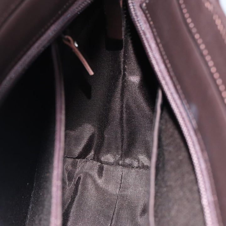 Burberry Hand Bag Nylon Leather Brown Silver Auth bs17295