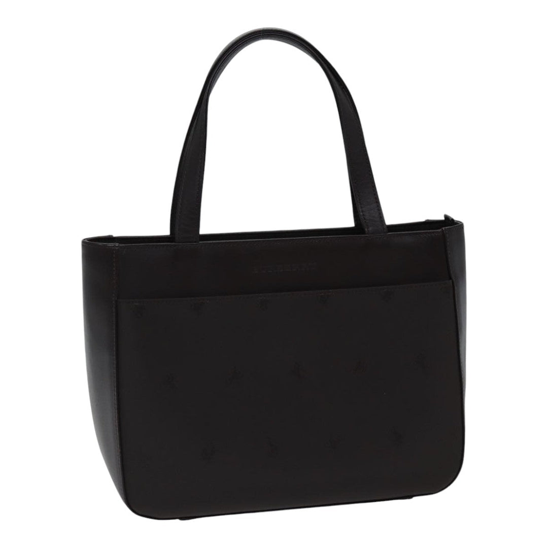 Burberry Hand Bag Nylon Leather Brown Silver Auth bs17295
