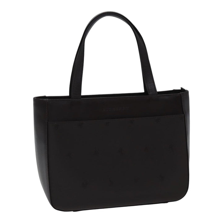 Burberry Hand Bag Nylon Leather Brown Silver Auth bs17295