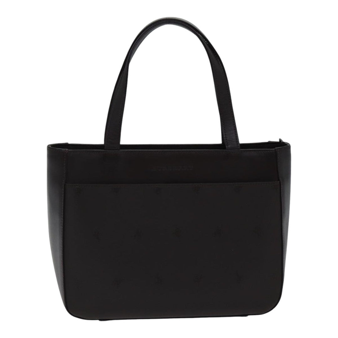 Burberry Hand Bag Nylon Leather Brown Silver Auth bs17295