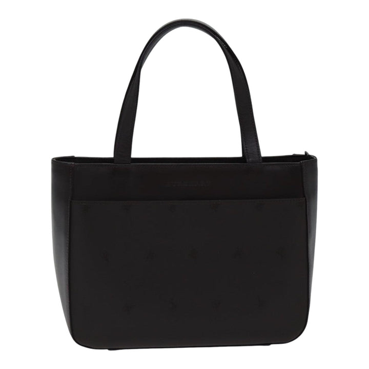 Burberry Hand Bag Nylon Leather Brown Silver Auth bs17295