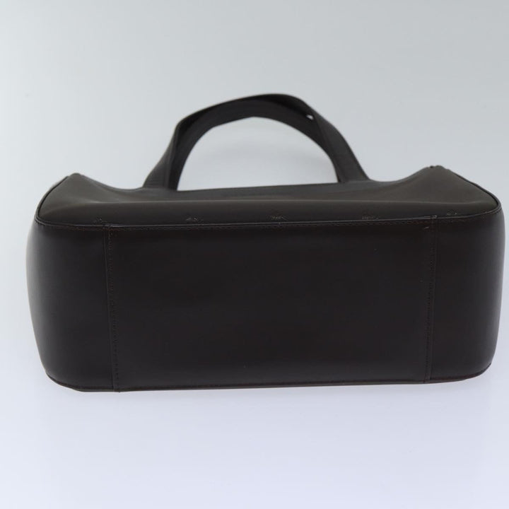 Burberry Hand Bag Nylon Leather Brown Silver Auth bs17295