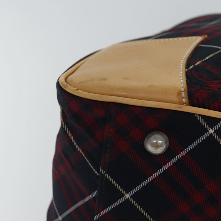 Burberry Nova Check Blue Label Boston Bag Nylon 2way Red Silver Auth bs17300