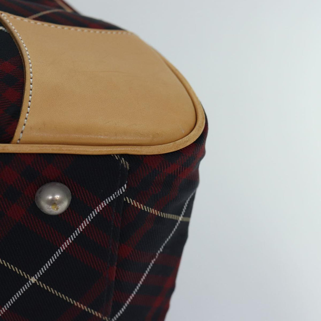 Burberry Nova Check Blue Label Boston Bag Nylon 2way Red Silver Auth bs17300