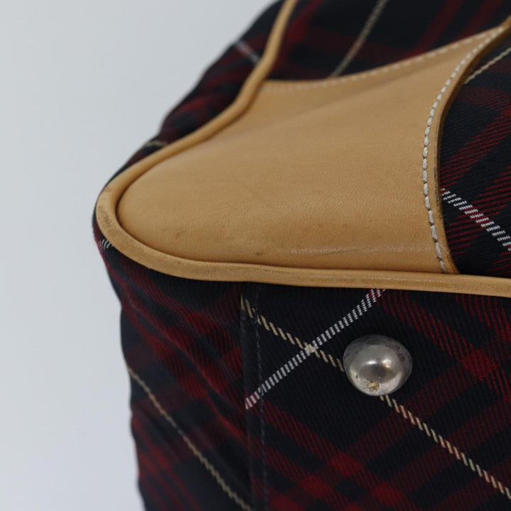 Burberry Nova Check Blue Label Boston Bag Nylon 2way Red Silver Auth bs17300