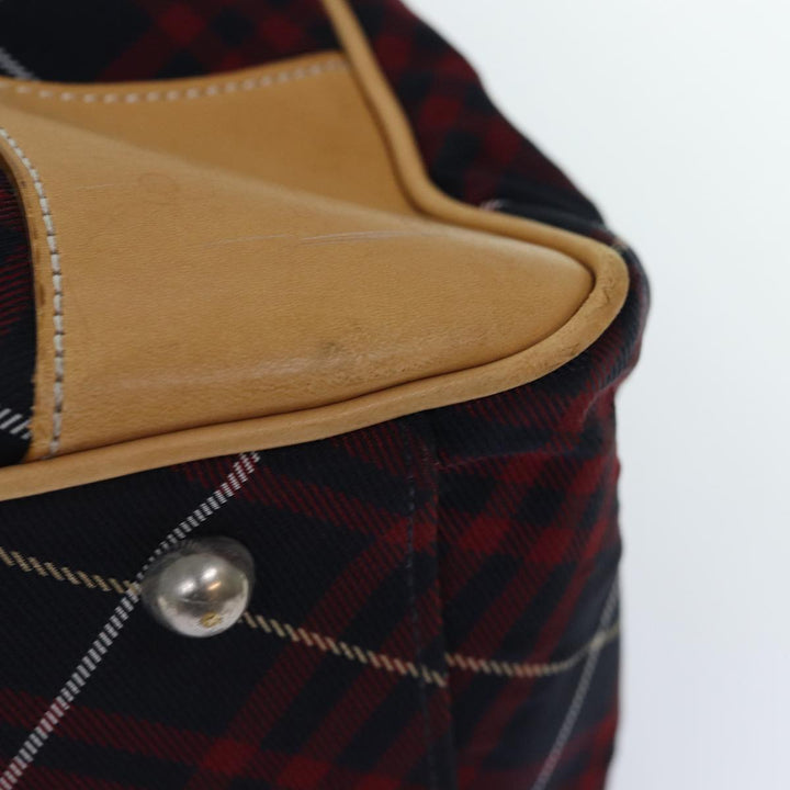 Burberry Nova Check Blue Label Boston Bag Nylon 2way Red Silver Auth bs17300