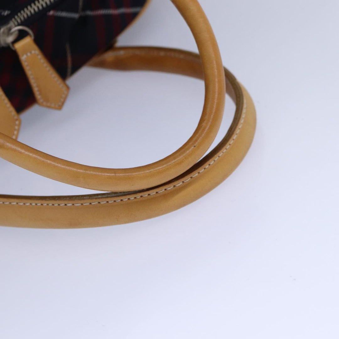 Burberry Nova Check Blue Label Boston Bag Nylon 2way Red Silver Auth bs17300