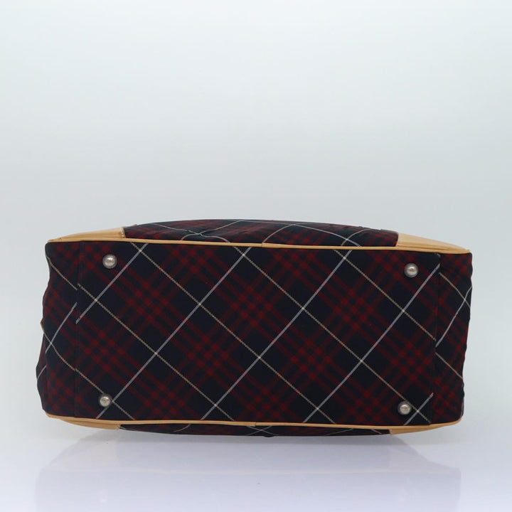 Burberry Nova Check Blue Label Boston Bag Nylon 2way Red Silver Auth bs17300