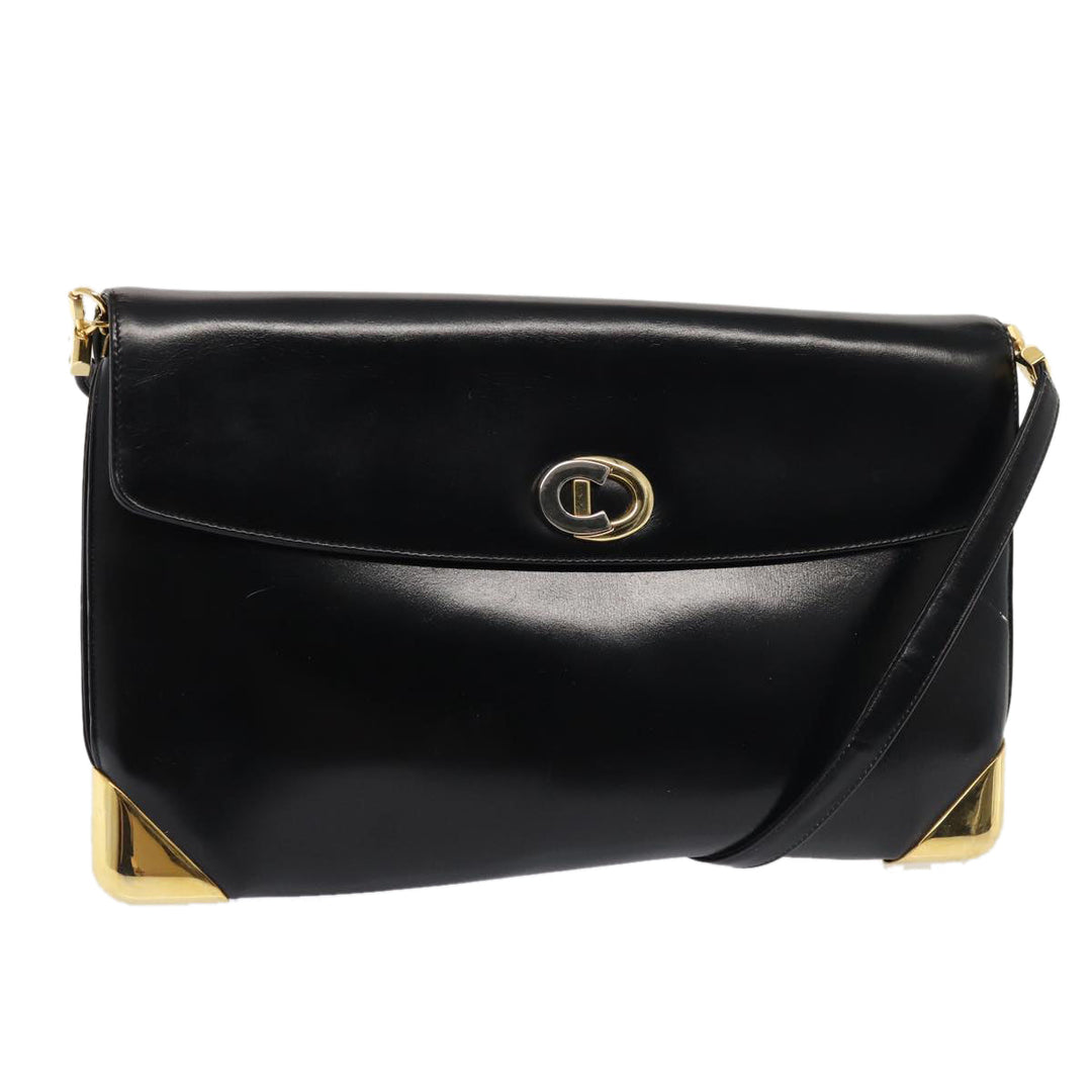CHRISTIAN Top quality Dior Shoulder Bag Leather Black Gold Auth bs17308