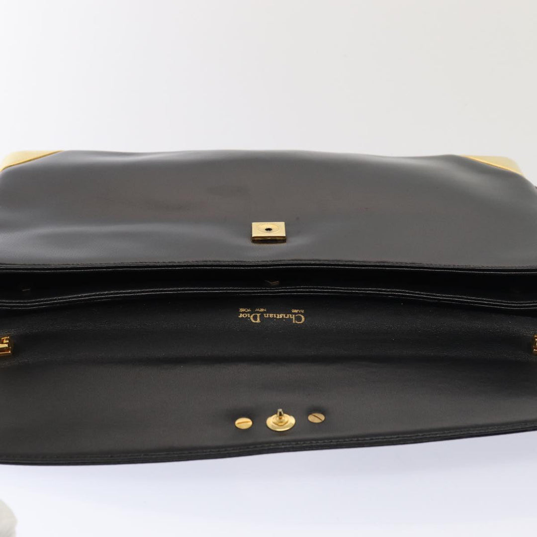 CHRISTIAN Top quality Dior Shoulder Bag Leather Black Gold Auth bs17308