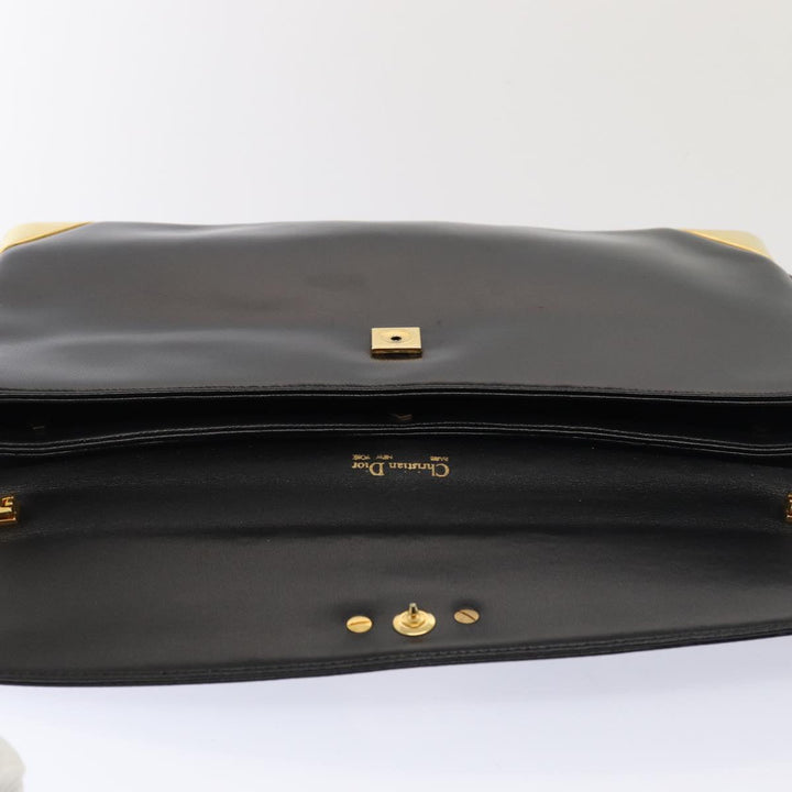 CHRISTIAN Top quality Dior Shoulder Bag Leather Black Gold Auth bs17308