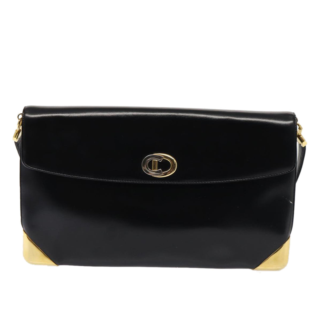 CHRISTIAN Top quality Dior Shoulder Bag Leather Black Gold Auth bs17308