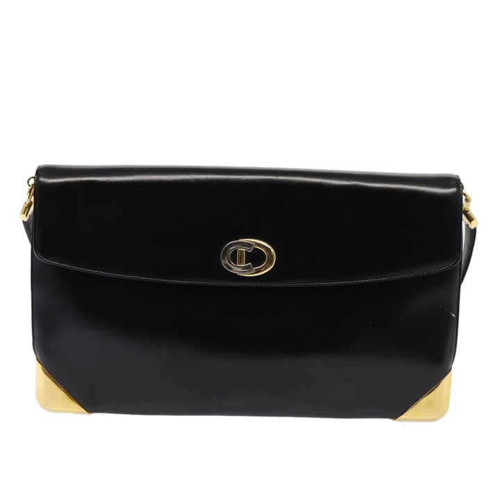 CHRISTIAN Top quality Dior Shoulder Bag Leather Black Gold Auth bs17308