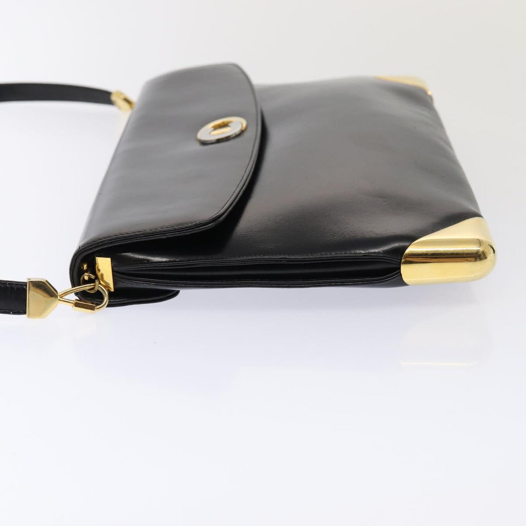 CHRISTIAN Top quality Dior Shoulder Bag Leather Black Gold Auth bs17308