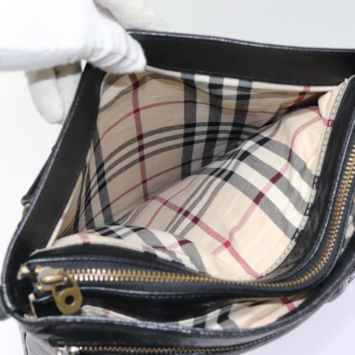Burberry Shoulder Bag Leather Black Gold Auth bs17314