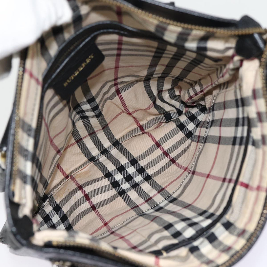 Burberry Shoulder Bag Leather Black Gold Auth bs17314