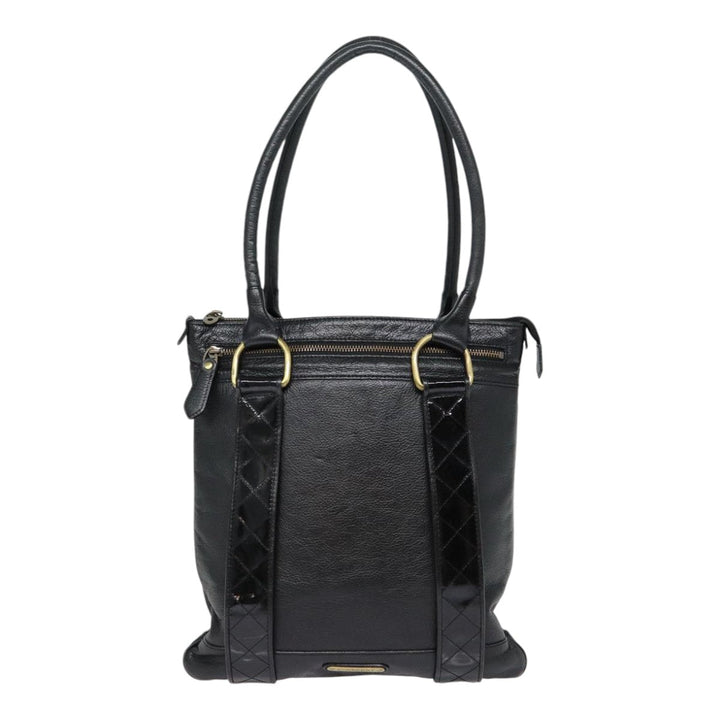 Burberry Shoulder Bag Leather Black Gold Auth bs17314