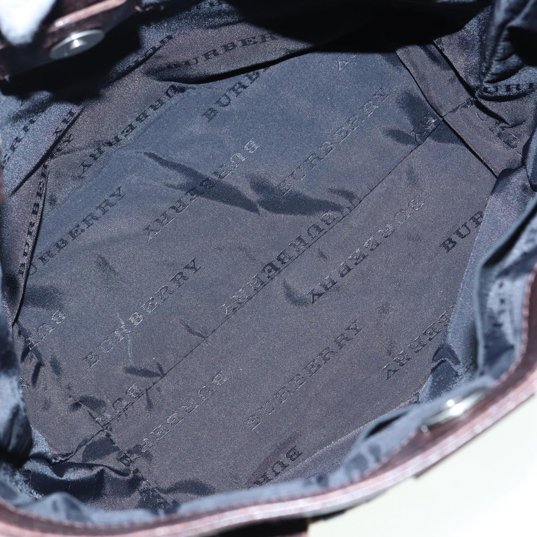 Burberry Nova Check Hand Bag Nylon Leather Beige Silver Auth bs17315
