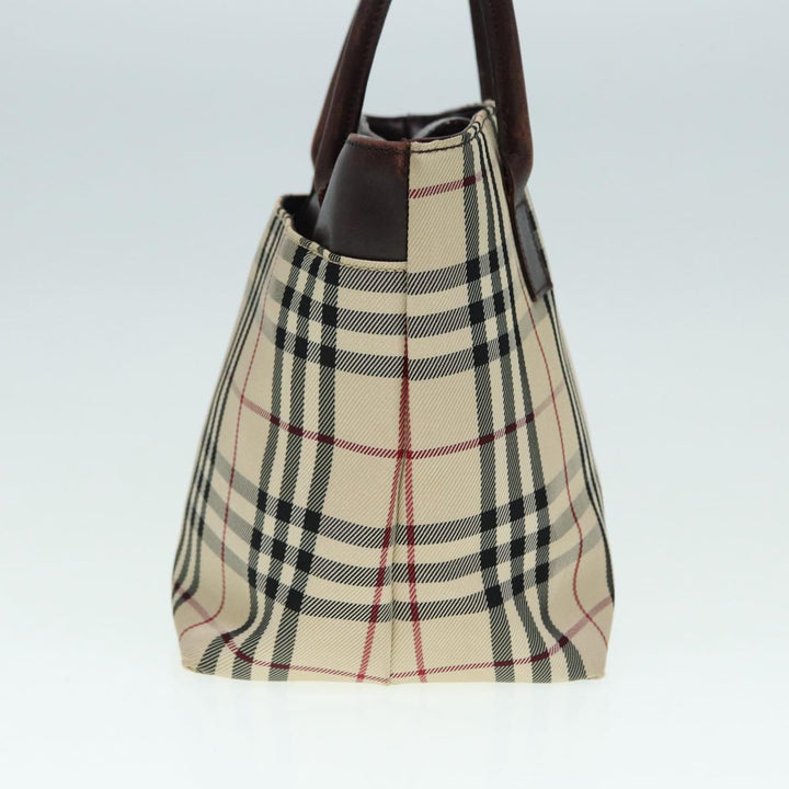 Burberry Nova Check Hand Bag Nylon Leather Beige Silver Auth bs17315