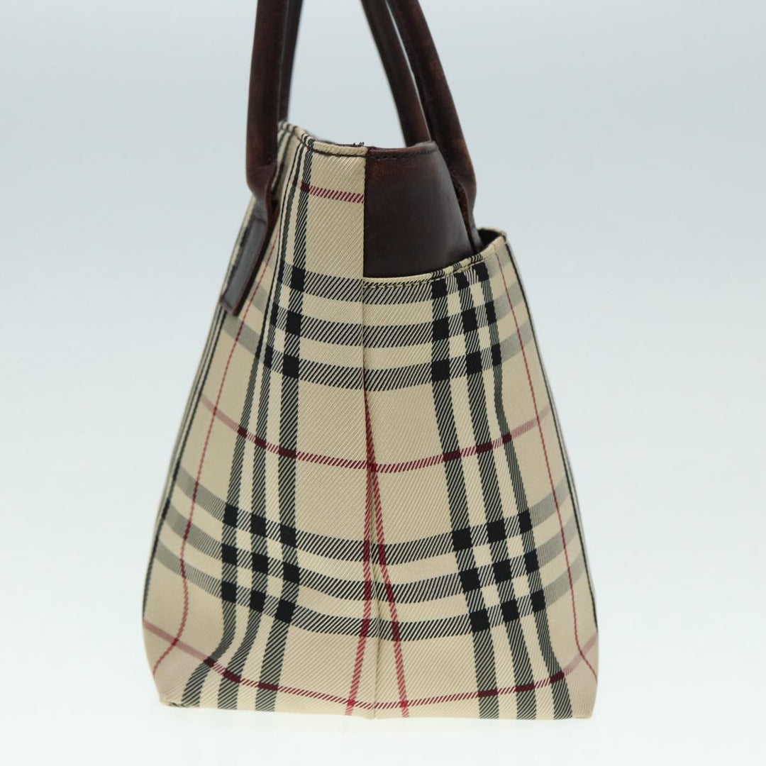 Burberry Nova Check Hand Bag Nylon Leather Beige Silver Auth bs17315